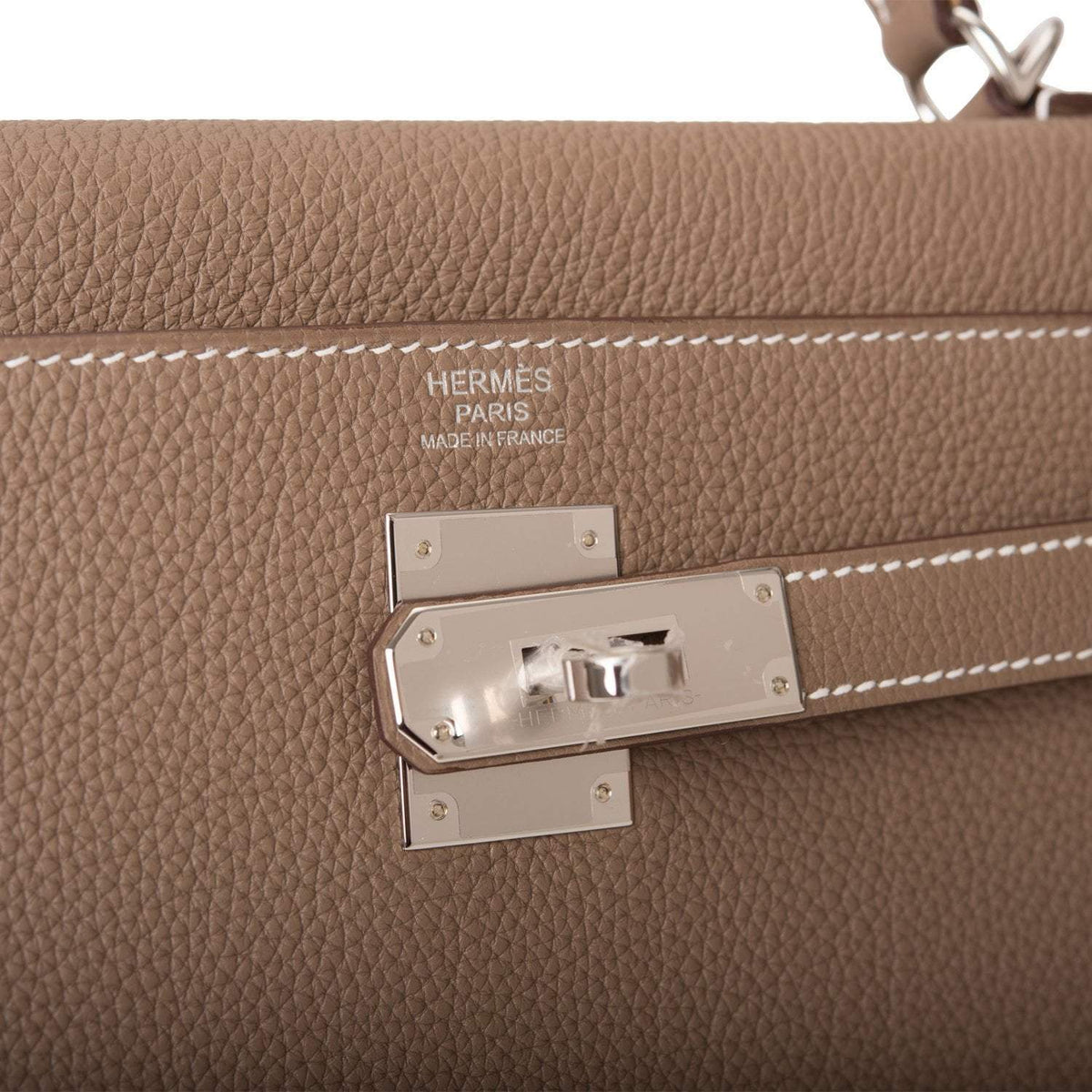 Hermes Kelly Retourne 32 Etoupe Togo Palladium Hardware Crowned Bag