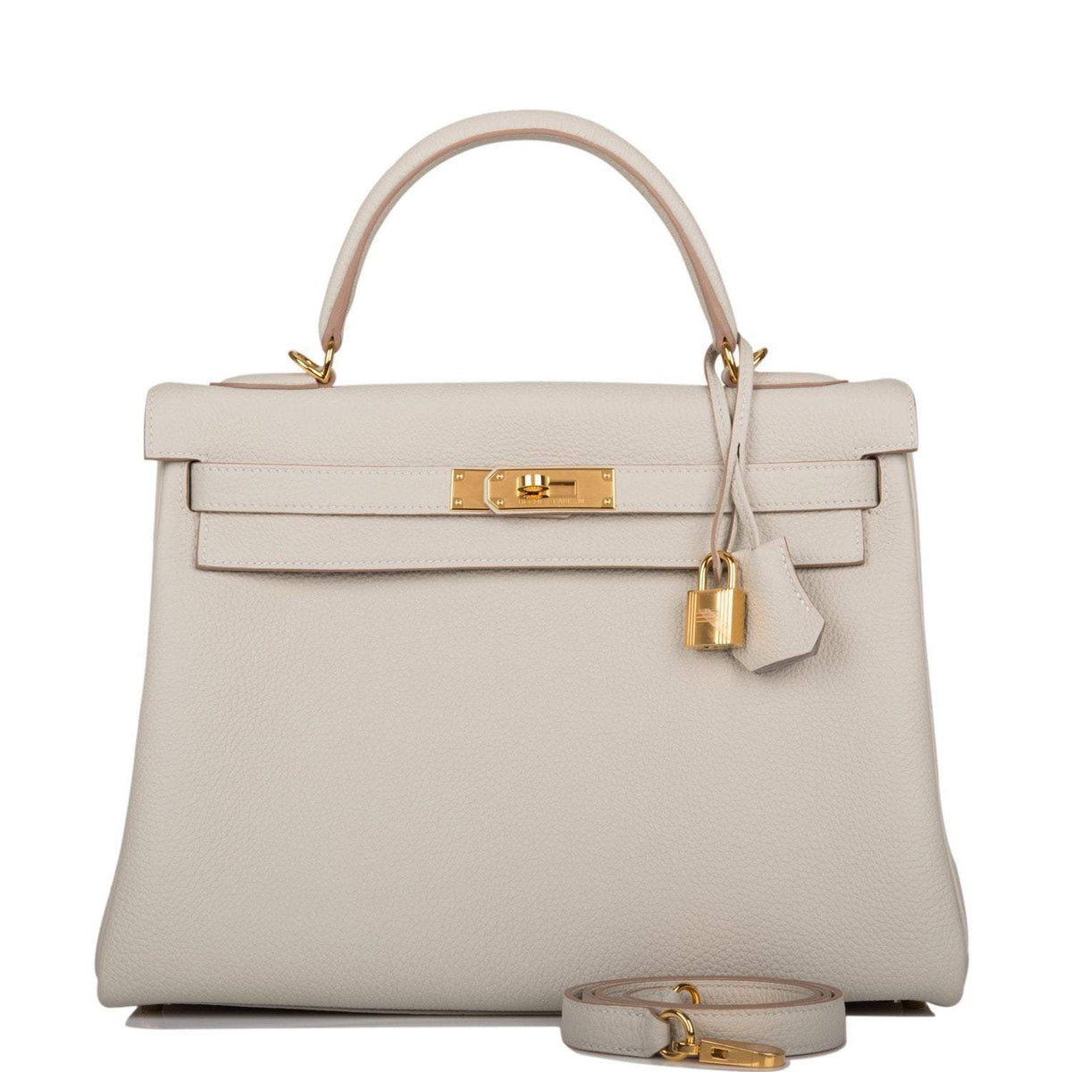 Hermes Kelly Retourne 32 Gris Perle Togo Gold Hardware Crowned Bag