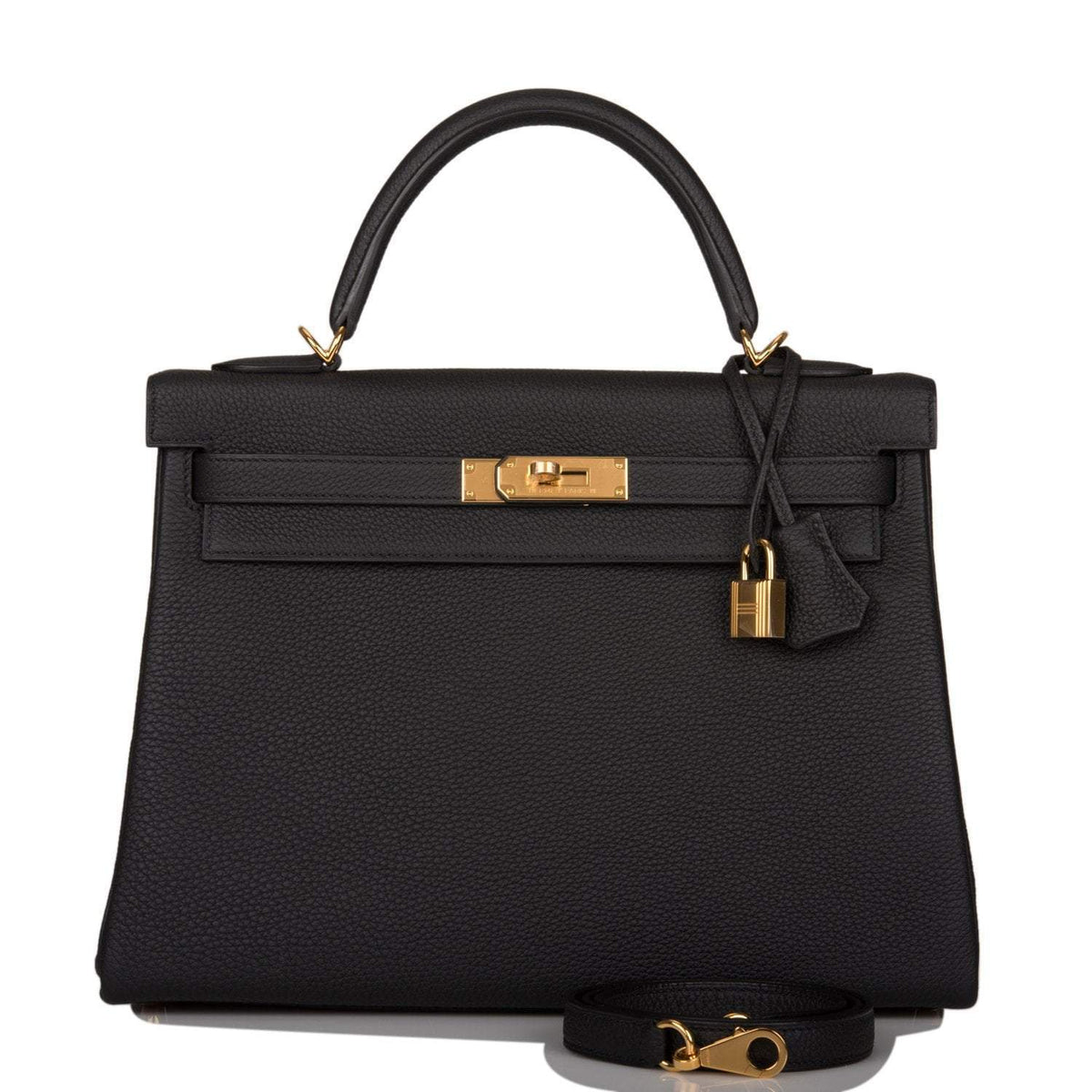 Hermes Kelly Retourne 32cm Black Togo Gold Hardware Crowned Bag