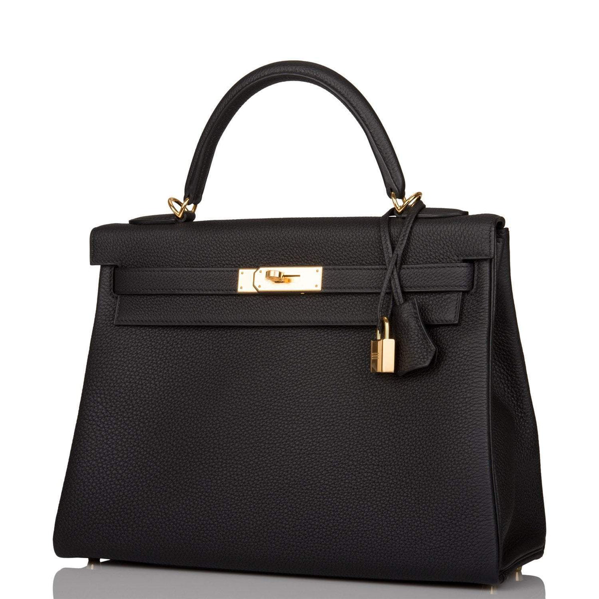 Hermes Kelly Retourne 32cm Black Togo Gold Hardware Crowned Bag