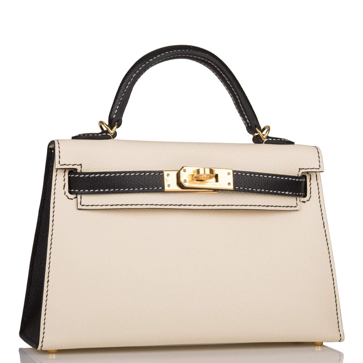 Hermes Kelly Sellier 20 Nata and Black Epsom Gold Hardware Crowned Bag