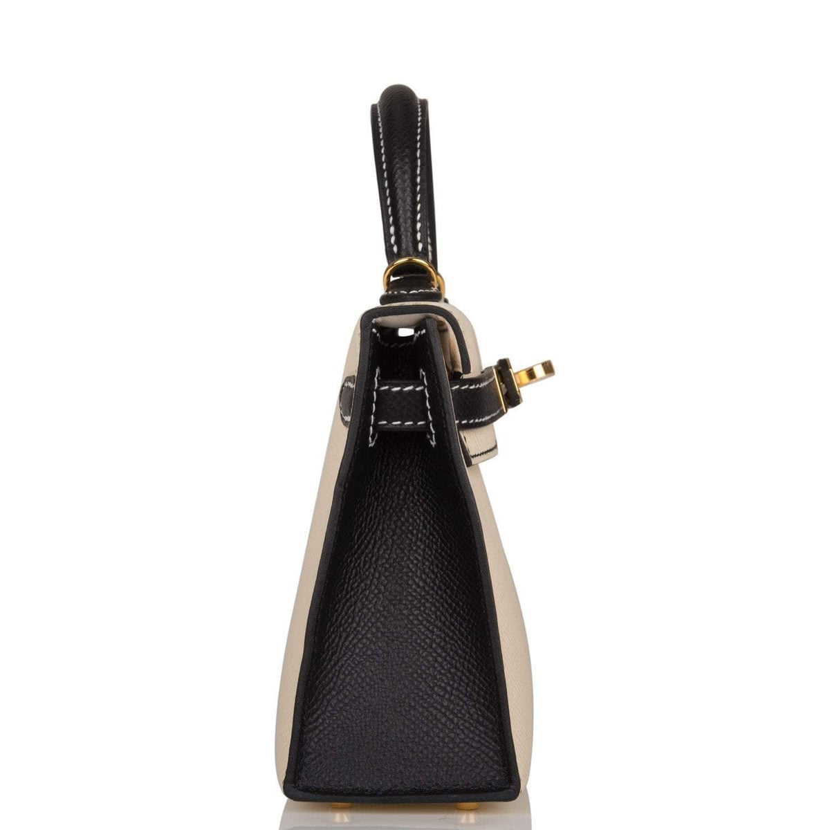 Hermes Kelly Sellier 20 Nata and Black Epsom Gold Hardware Crowned Bag