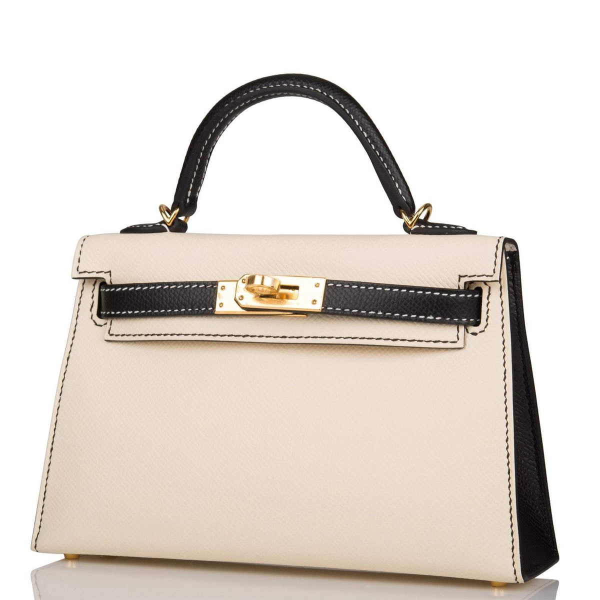 Hermes Kelly Sellier 20 Nata and Black Epsom Gold Hardware Crowned Bag