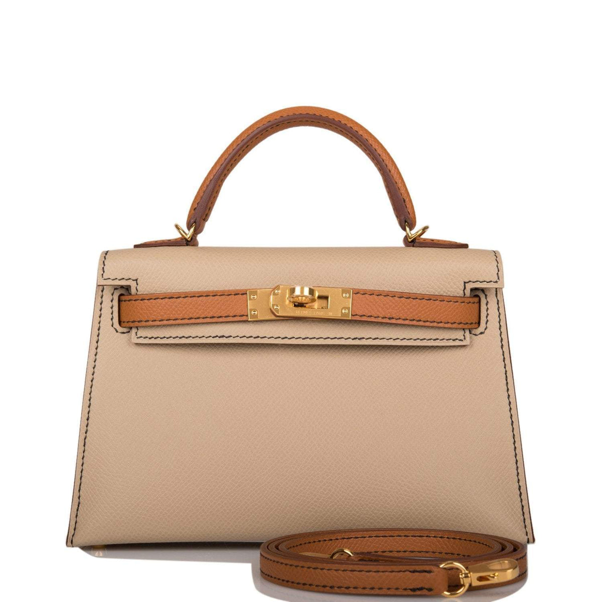 Hermes Kelly Sellier 20 Trench and Gold Epsom Gold Hardware Crowned Bag