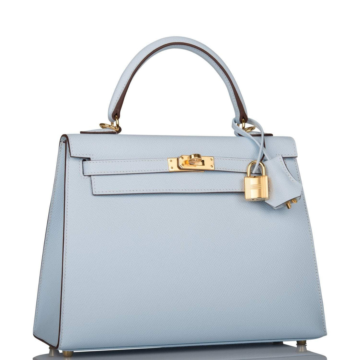 Hermes Kelly Sellier 25 Bleu Brume Epsom Gold Hardware Crowned Bag