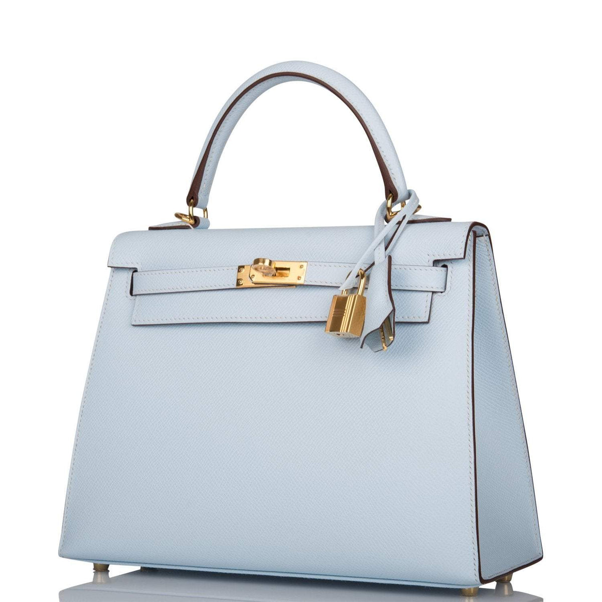Hermes Kelly Sellier 25 Bleu Brume Epsom Gold Hardware Crowned Bag