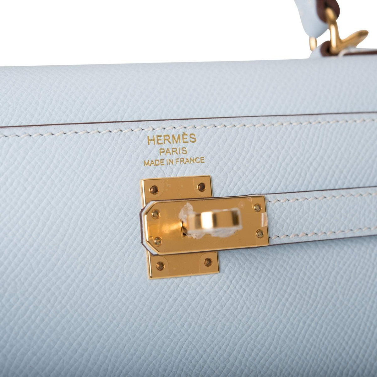 Hermes Kelly Sellier 25 Bleu Brume Epsom Gold Hardware Crowned Bag