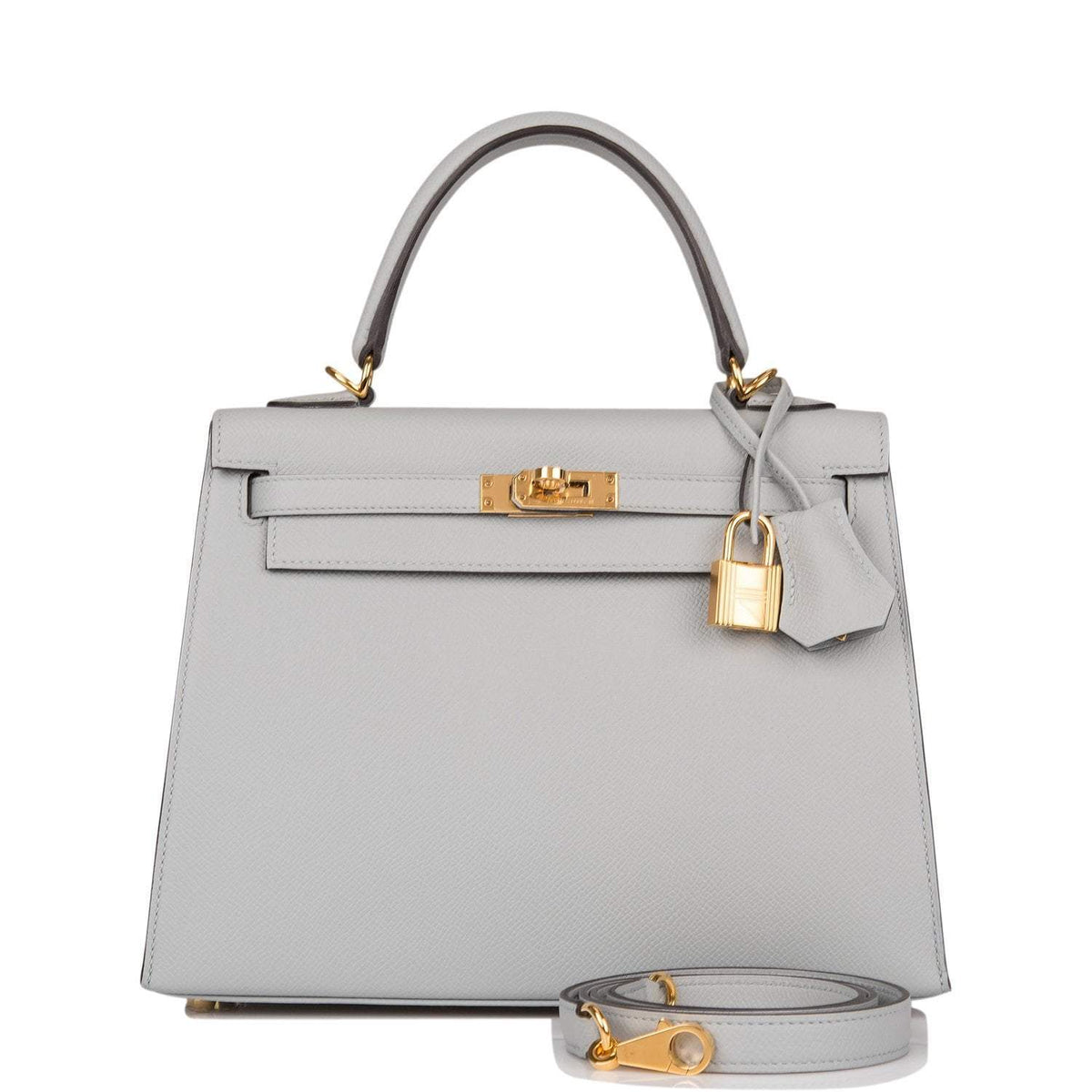 Hermes Kelly Sellier 25 Bleu Glacier Epsom Gold Hardware Crowned Bag