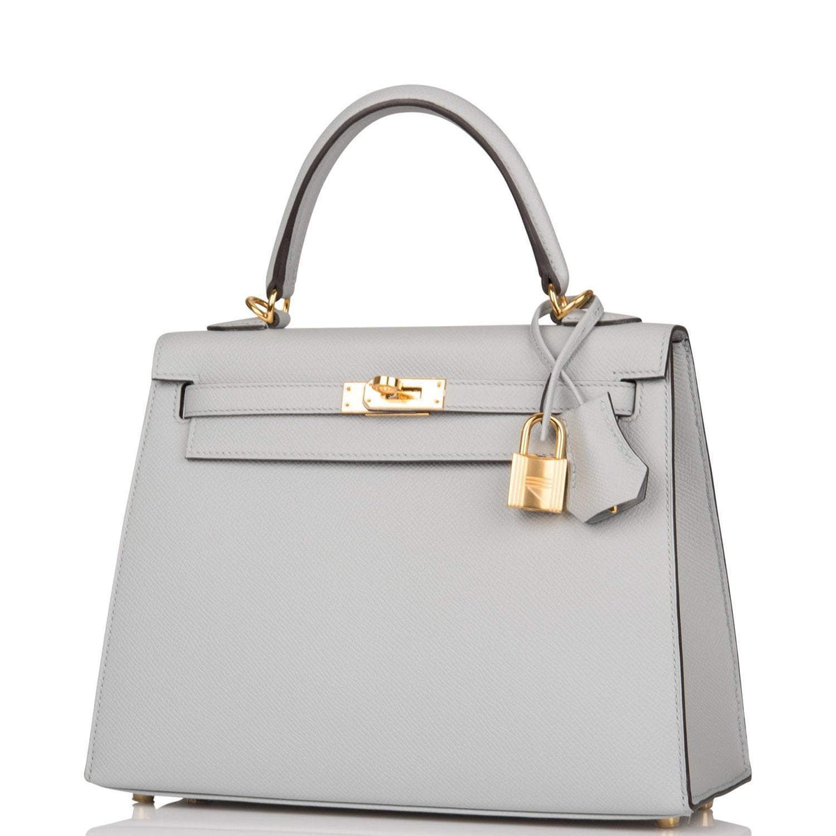 Hermes Kelly Sellier 25 Bleu Glacier Epsom Gold Hardware Crowned Bag