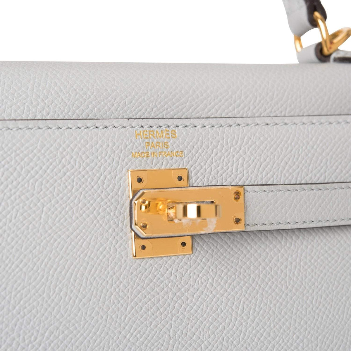 Hermes Kelly Sellier 25 Bleu Glacier Epsom Gold Hardware Crowned Bag