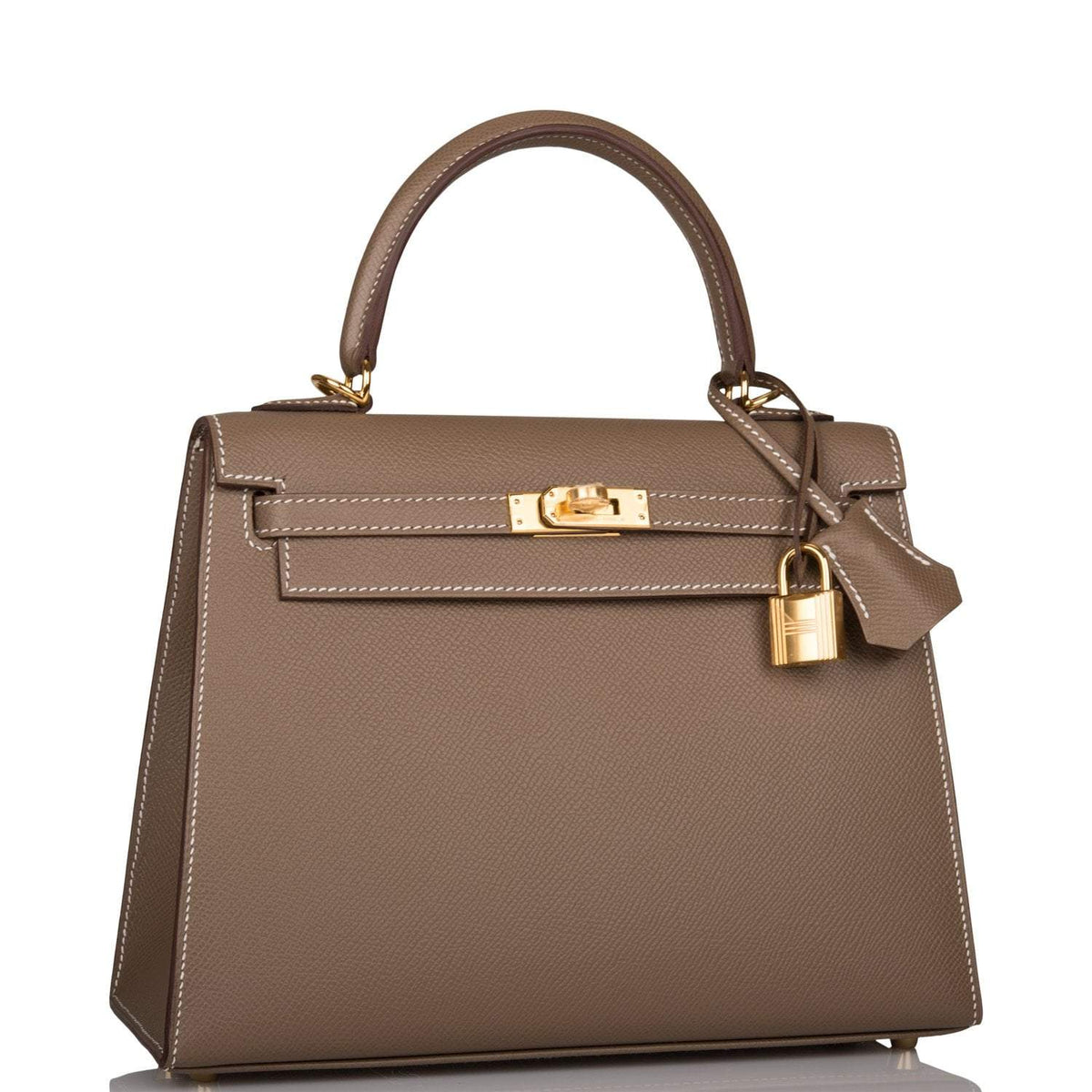 Hermes Kelly Sellier 25 Etoupe Epsom Gold Hardware Crowned Bag