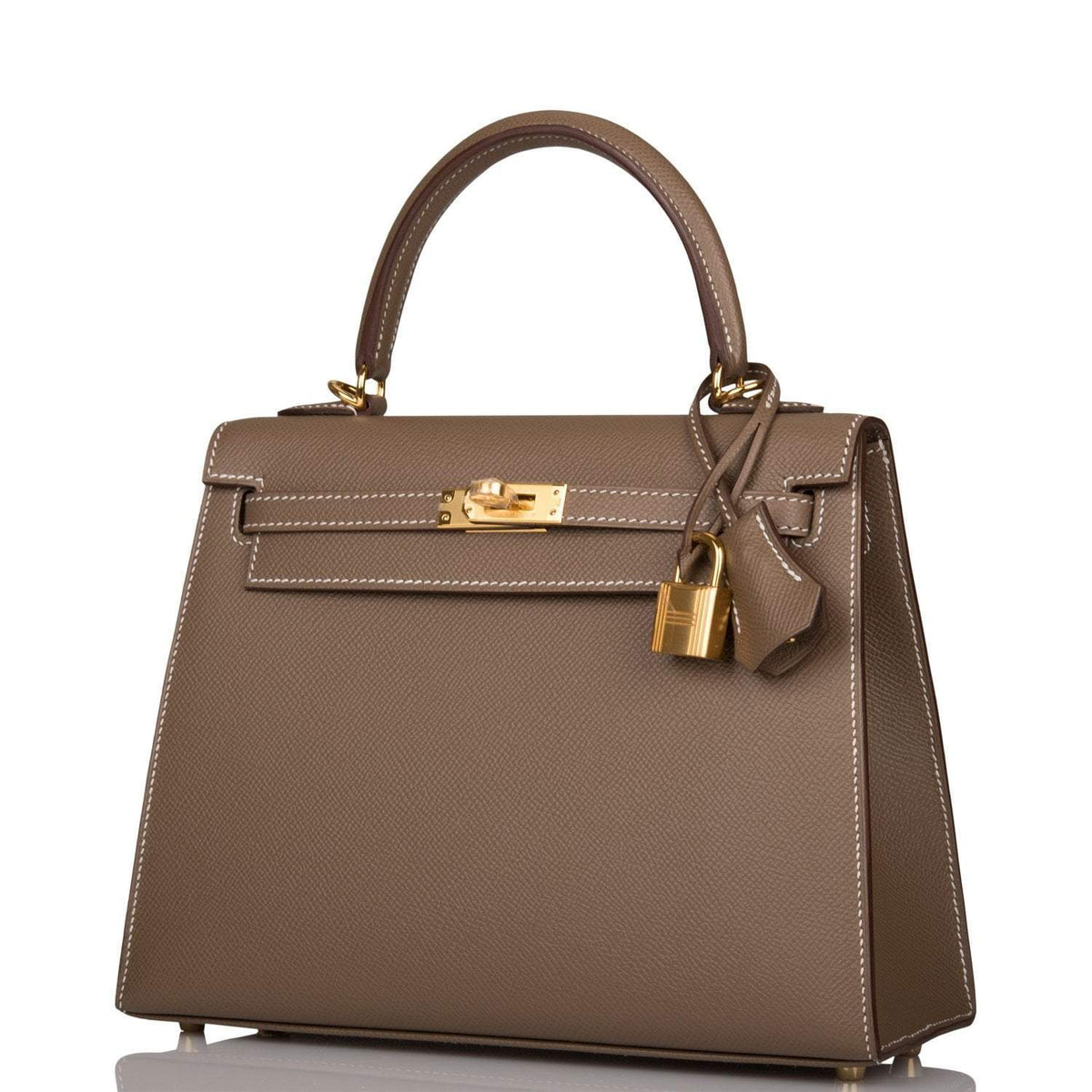 Hermes Kelly Sellier 25 Etoupe Epsom Gold Hardware Crowned Bag