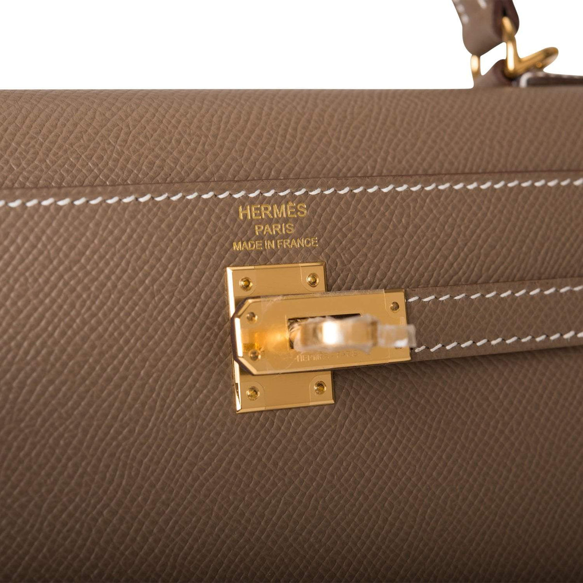 Hermes Kelly Sellier 25 Etoupe Epsom Gold Hardware Crowned Bag