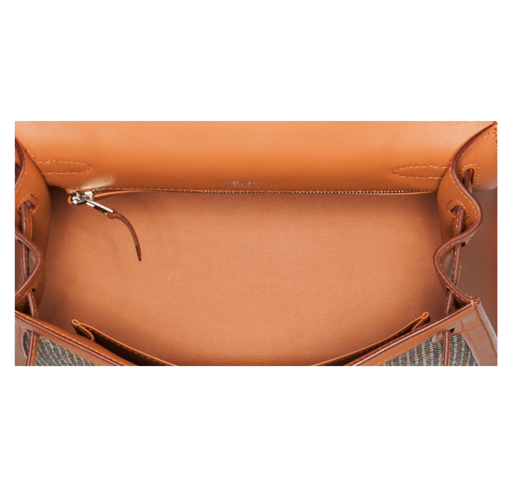 Hermès Kelly Sellier 25 Sesame Toile and Swift Leather Quadrille PHW Special Edition Bag Crowned Bag