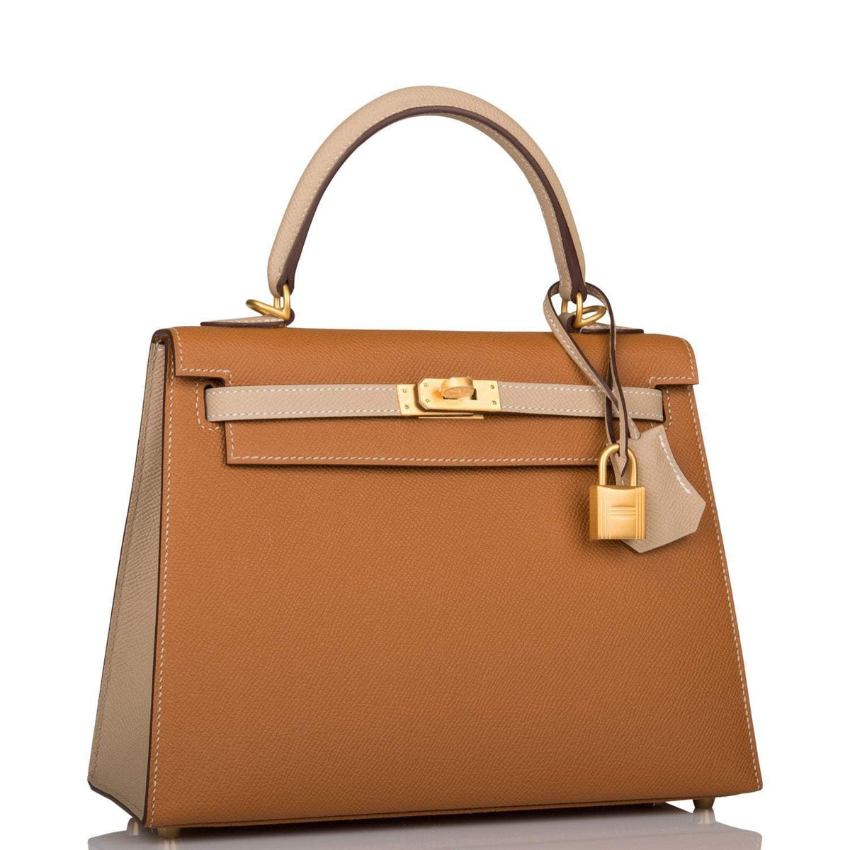 Hermes Kelly Sellier 25cm Gold and Trench Epsom  Brushed Gold Hardware Crowned Bag