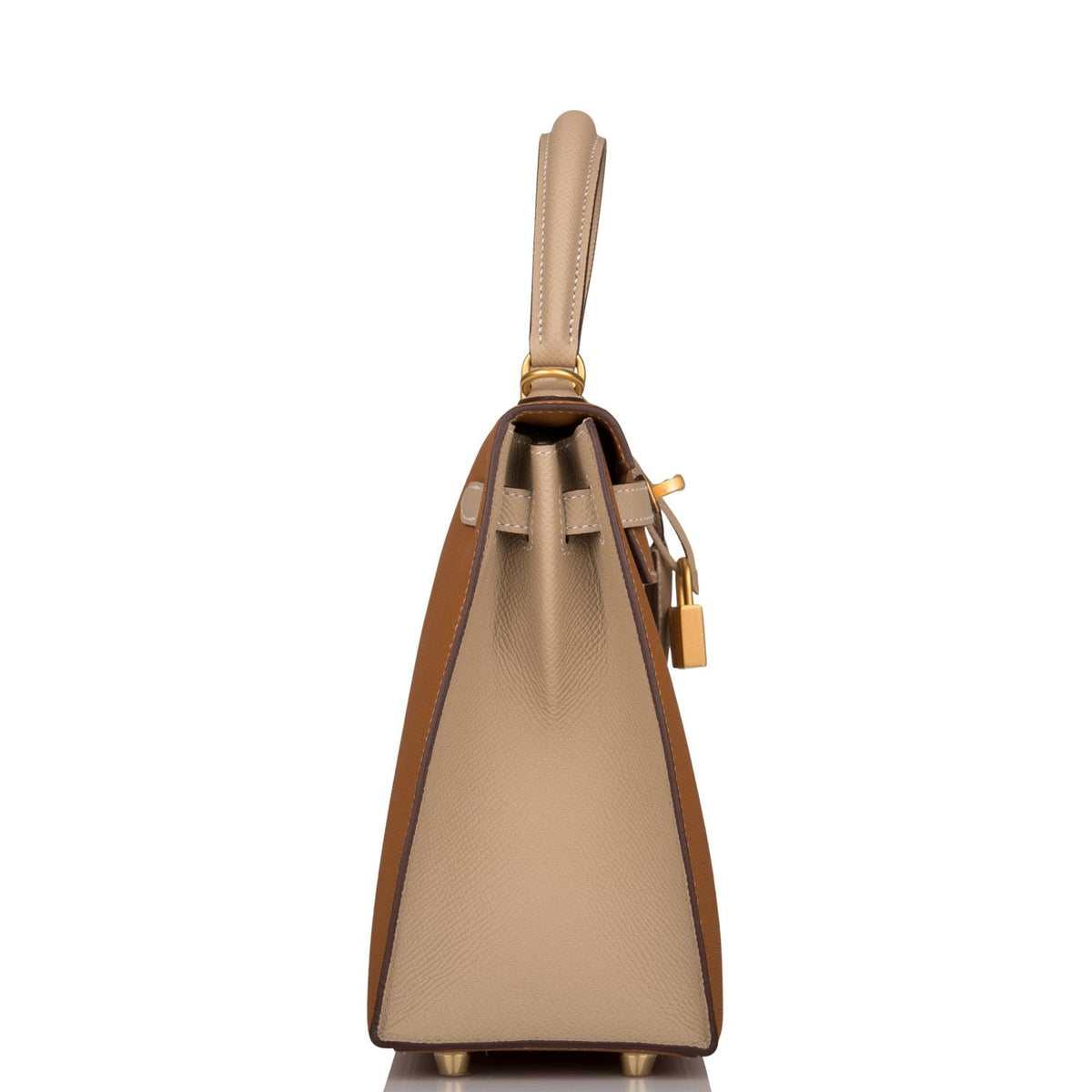 Hermes Kelly Sellier 25cm Gold and Trench Epsom  Brushed Gold Hardware Crowned Bag