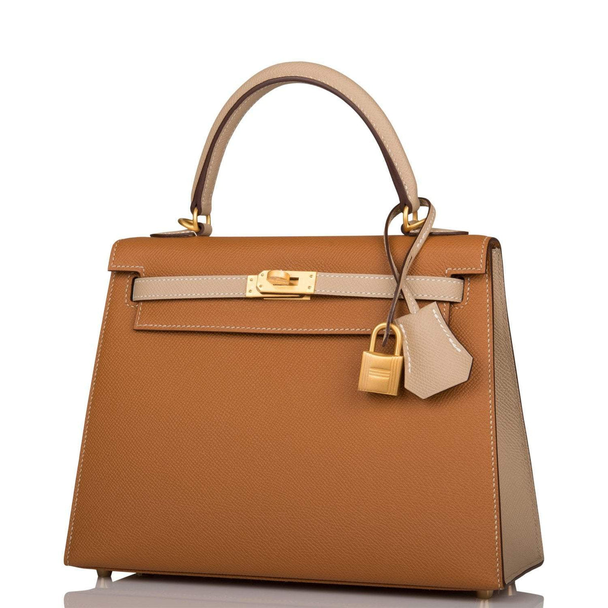 Hermes Kelly Sellier 25cm Gold and Trench Epsom  Brushed Gold Hardware Crowned Bag