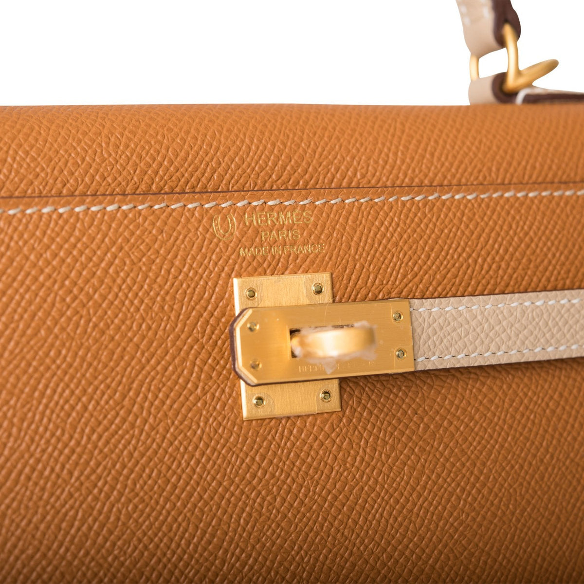 Hermes Kelly Sellier 25cm Gold and Trench Epsom  Brushed Gold Hardware Crowned Bag