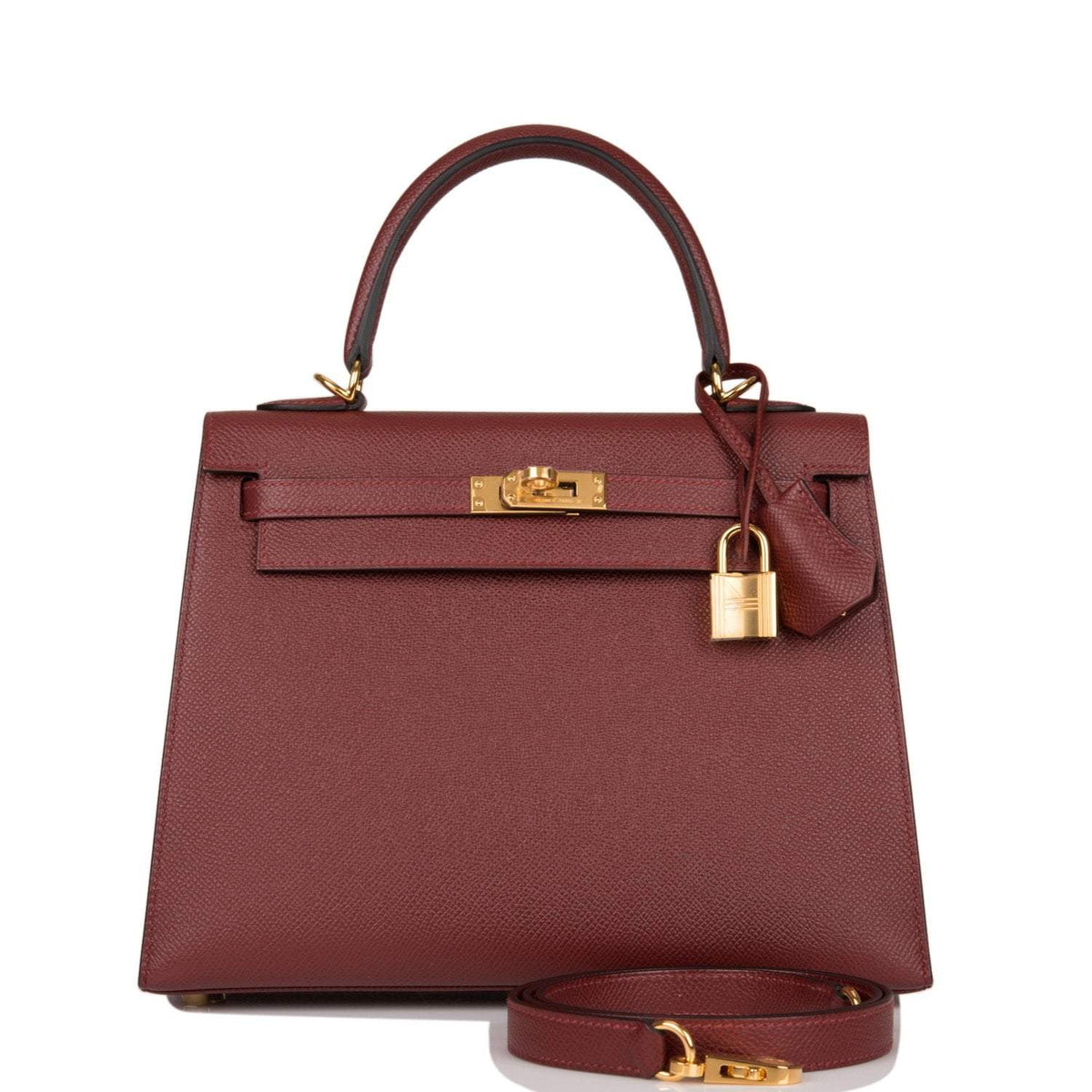 Hermes Kelly Sellier 25cm Rouge H Epsom Gold Hardware Crowned Bag