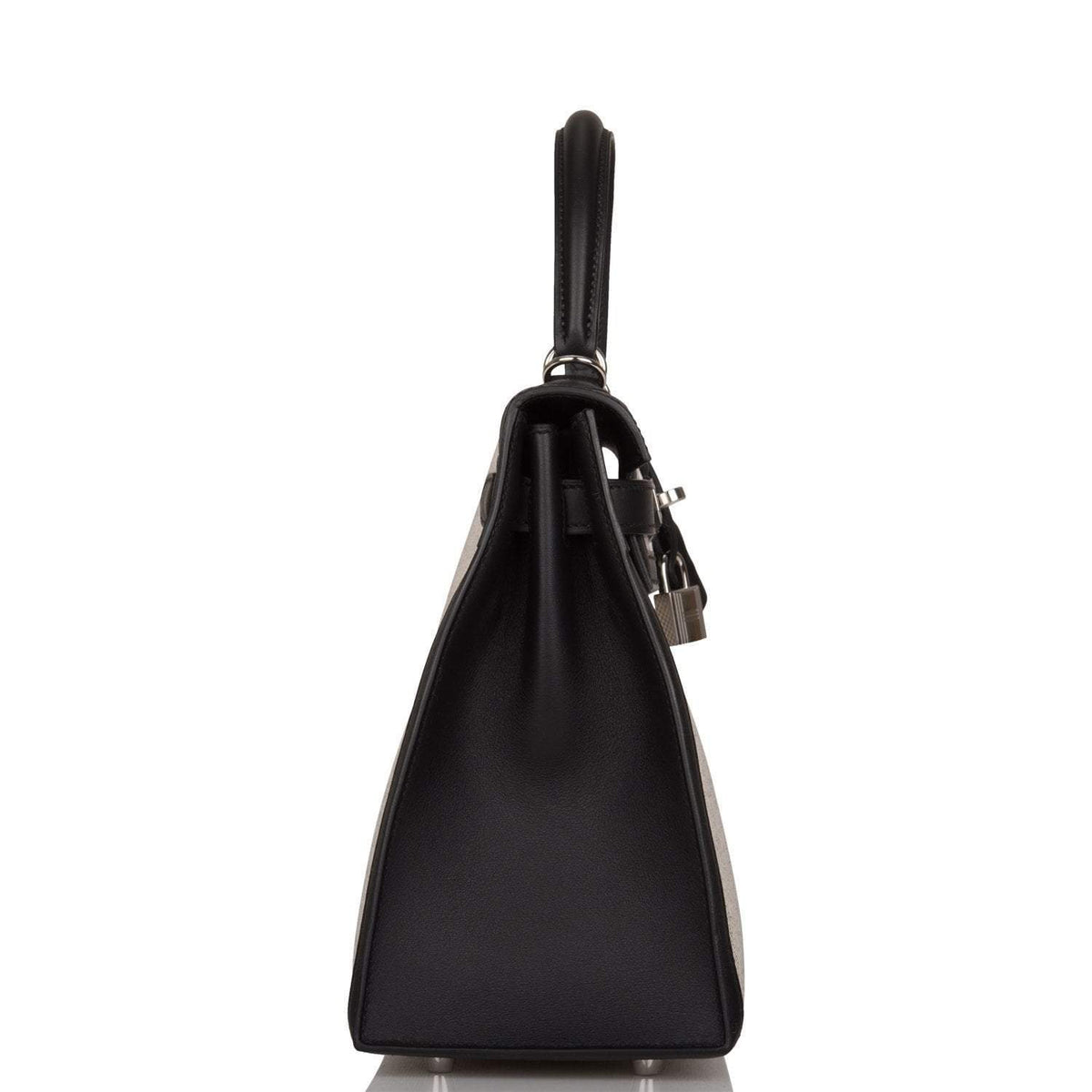 Hermes Kelly Sellier 28 Black Toile and Swift Sellier Palladium Hardware Crowned Bag