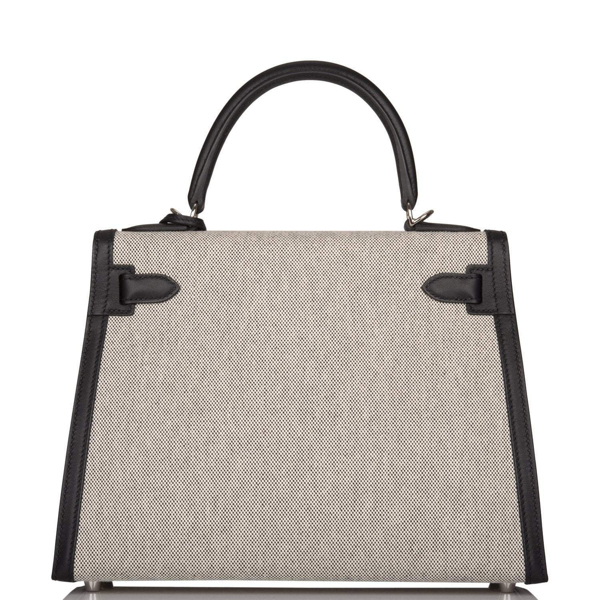 Hermes Kelly Sellier 28 Black Toile and Swift Sellier Palladium Hardware Crowned Bag
