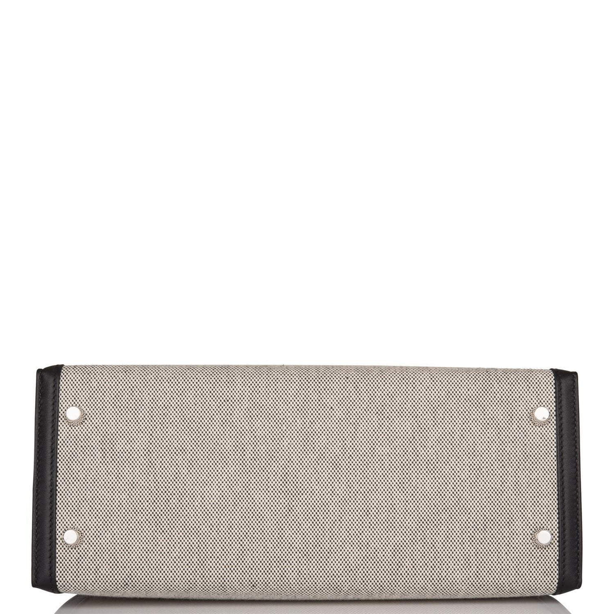Hermes Kelly Sellier 28 Black Toile and Swift Sellier Palladium Hardware Crowned Bag
