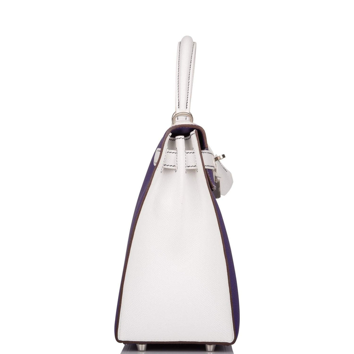 Hermes Kelly Sellier 28 Crocus and White Epsom Brushed Palladium Hardware Crowned Bag