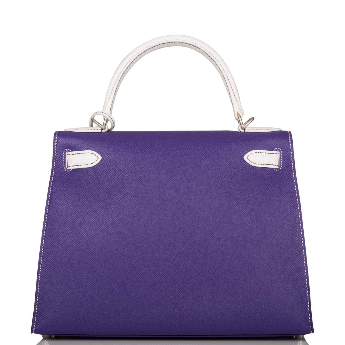 Hermes Kelly Sellier 28 Crocus and White Epsom Brushed Palladium Hardware Crowned Bag
