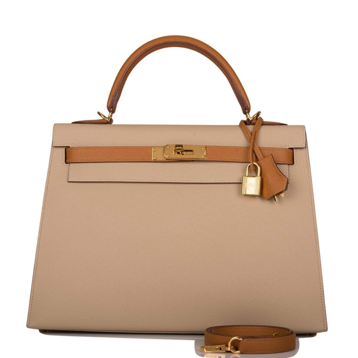 Hermes Kelly Sellier 32cm Gold and Trench Epsom Gold Hardware Crowned Bag