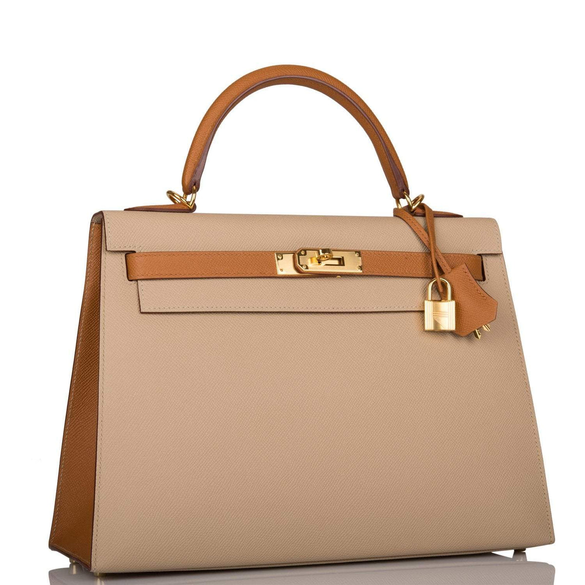 Hermes Kelly Sellier 32cm Gold and Trench Epsom Gold Hardware Crowned Bag