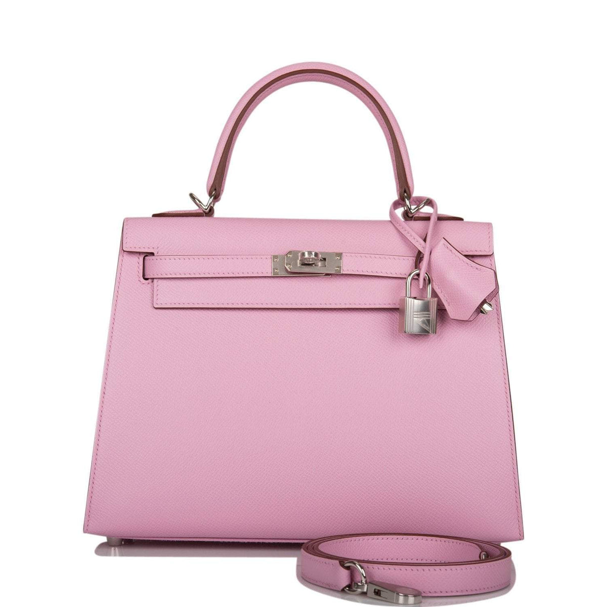 Hermes Mauve Sylvestre Epsom Sellier Kelly 25cm Palladium Hardware Crowned Bag
