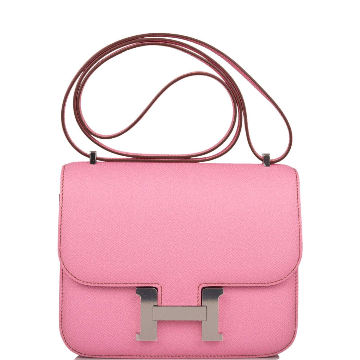 Hermes Mini Constance 18 Bubblegum 5P Epsom Palladium Hardware Crowned Bag