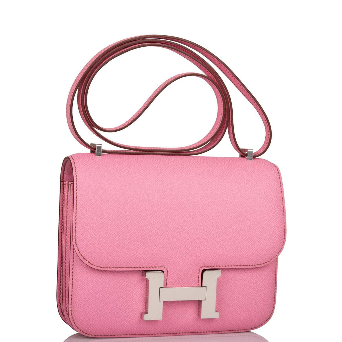 Hermes Mini Constance 18 Bubblegum 5P Epsom Palladium Hardware Crowned Bag
