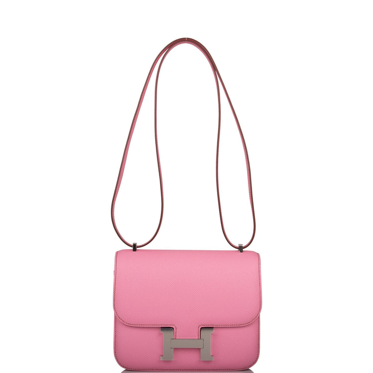 Hermes Mini Constance 18 Bubblegum 5P Epsom Palladium Hardware Crowned Bag