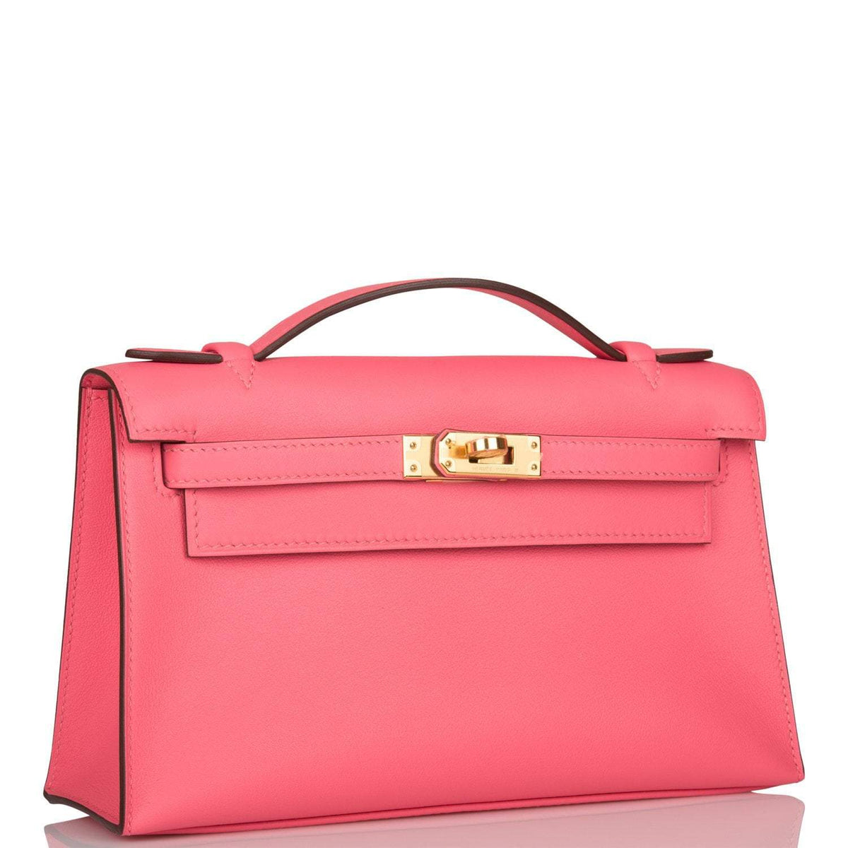 Hermes Rose Azalee Swift Mini Kelly Pochette Gold Hardware Crowned Bag