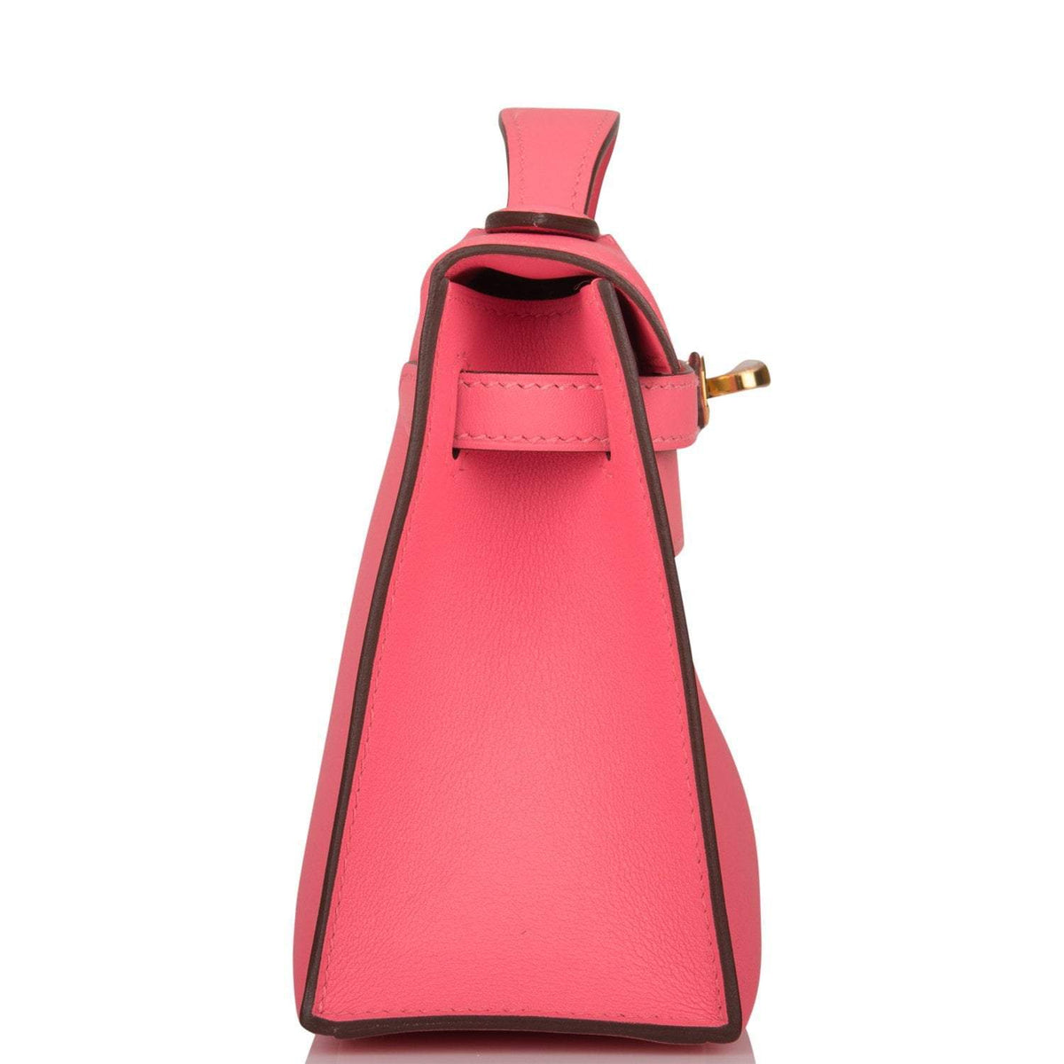 Hermes Rose Azalee Swift Mini Kelly Pochette Gold Hardware Crowned Bag