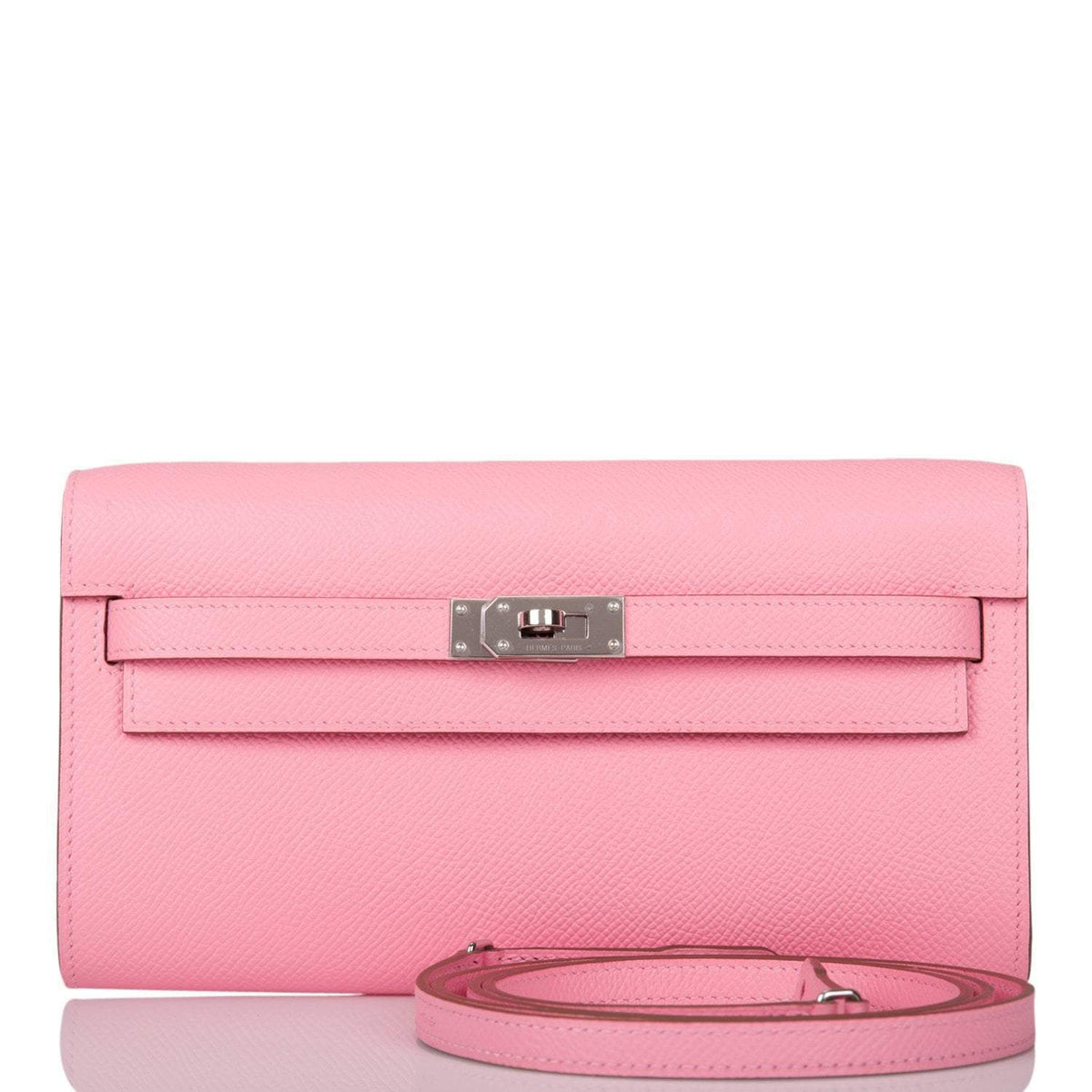 Hermes Rose Confetti Epsom Kelly Wallet To Go Palladium Hardware Crowned Bag