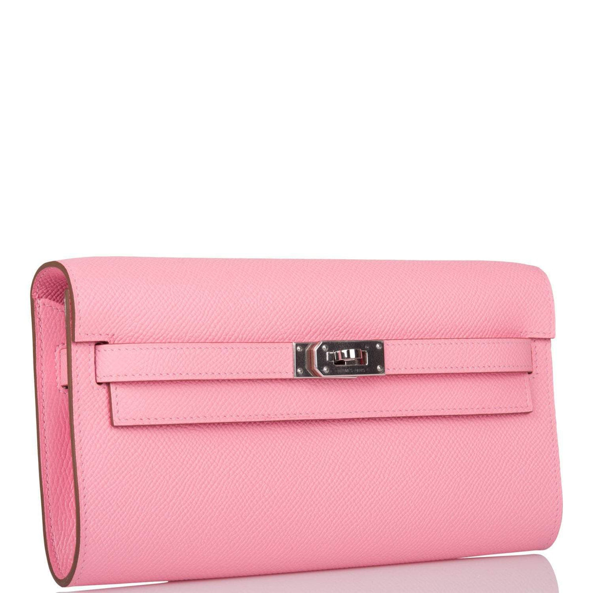 Hermes Rose Confetti Epsom Kelly Wallet To Go Palladium Hardware Crowned Bag