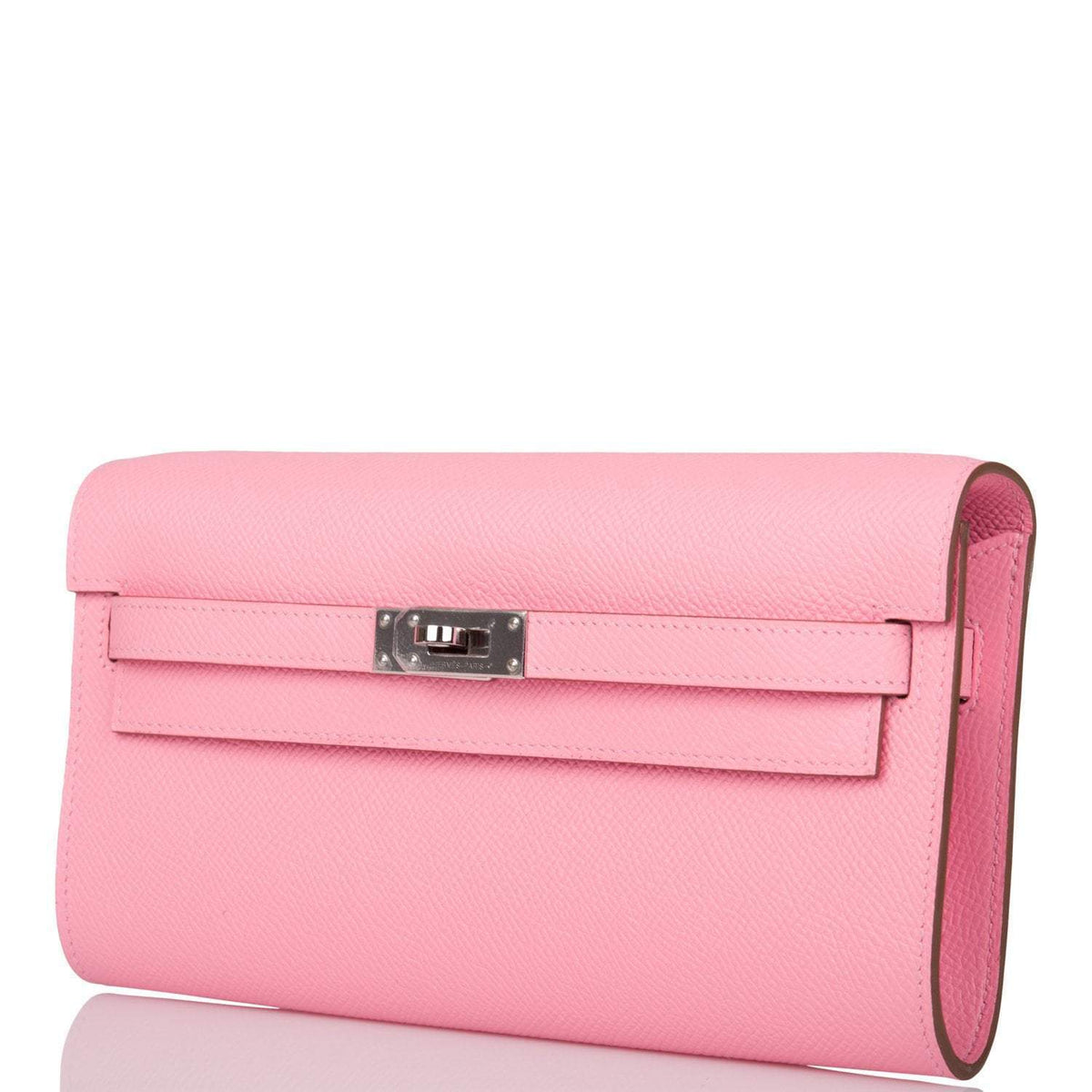 Hermes Rose Confetti Epsom Kelly Wallet To Go Palladium Hardware Crowned Bag