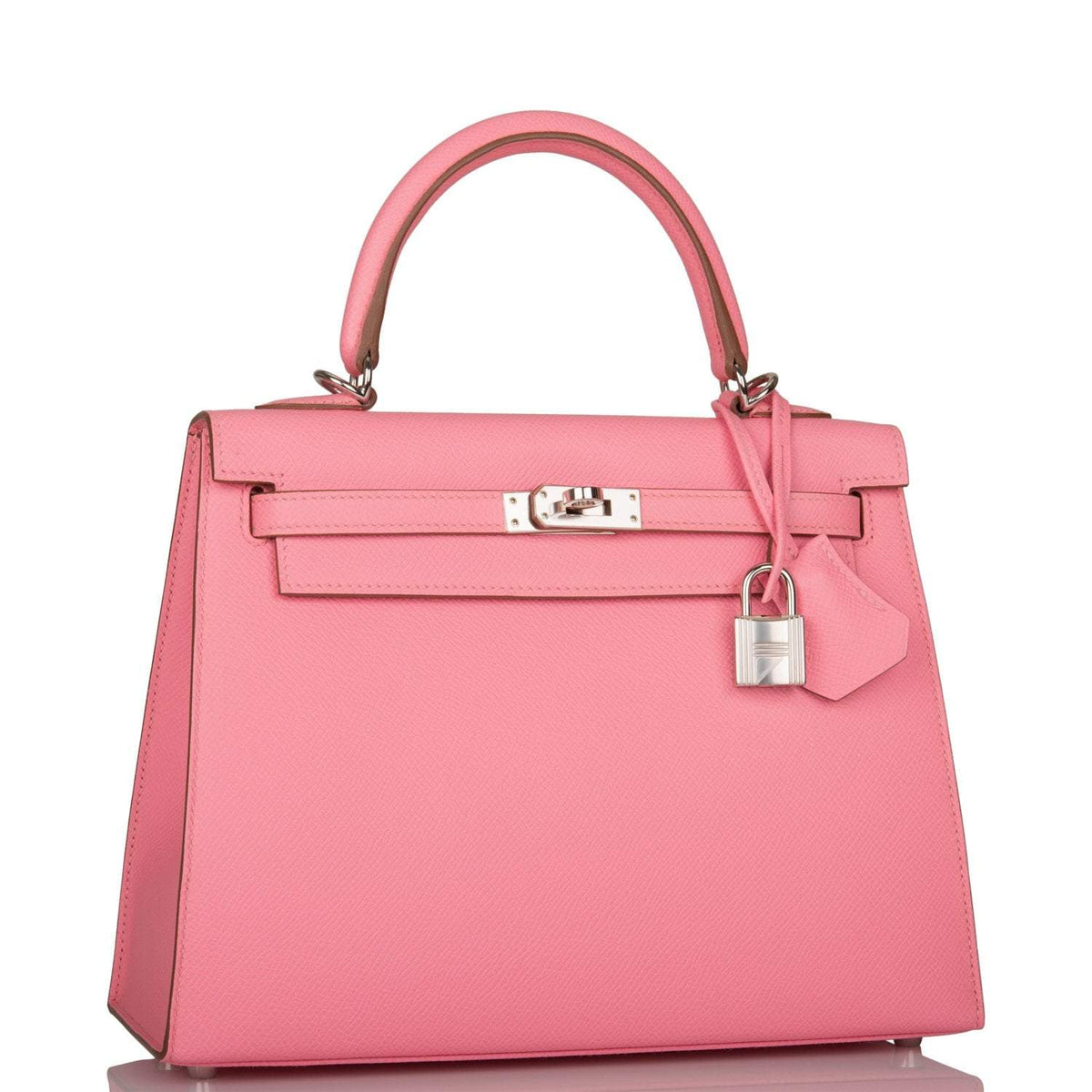 Hermes Rose Confetti Epsom Sellier Kelly 25cm Palladium Hardware Crowned Bag