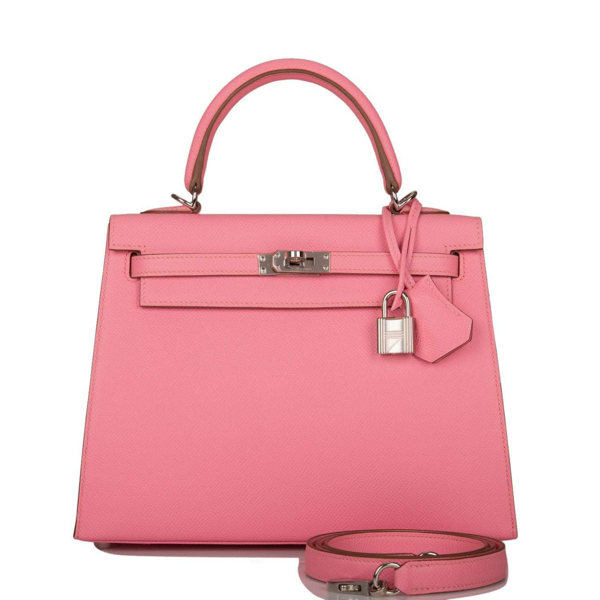 Hermes Rose Confetti Epsom Sellier Kelly 25cm Palladium Hardware Crowned Bag