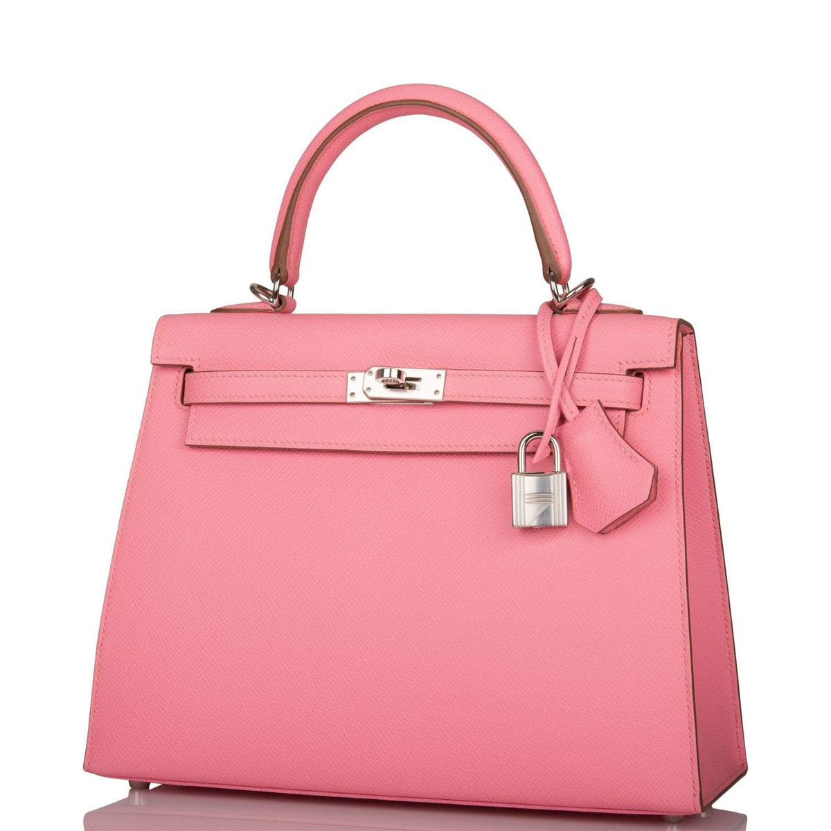 Hermes Rose Confetti Epsom Sellier Kelly 25cm Palladium Hardware Crowned Bag
