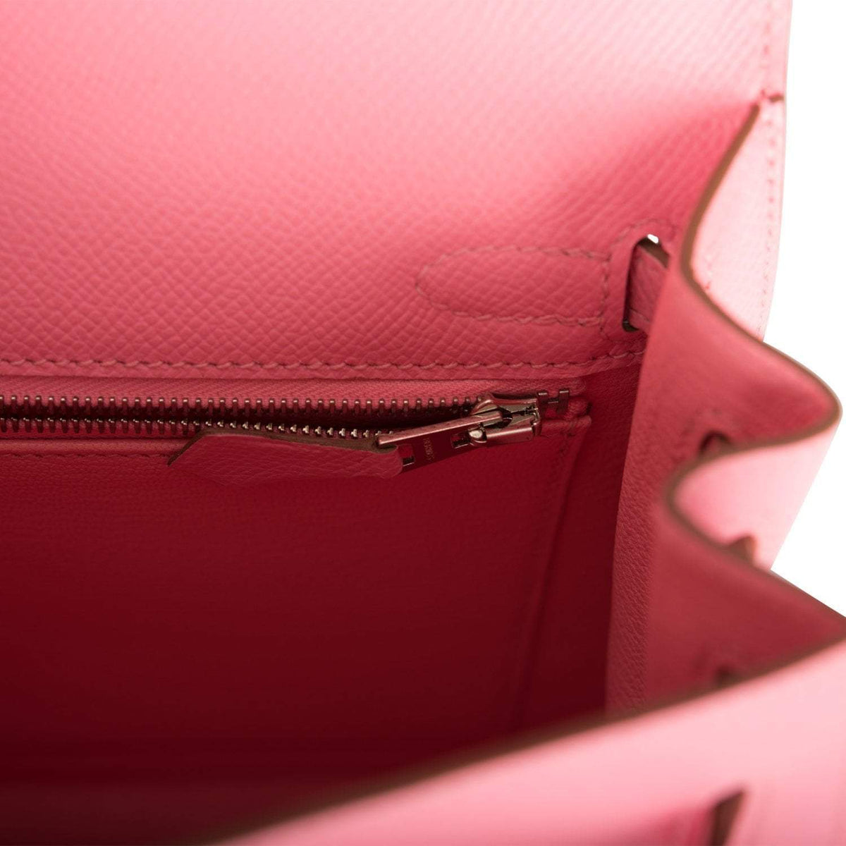 Hermes Rose Confetti Epsom Sellier Kelly 25cm Palladium Hardware Crowned Bag