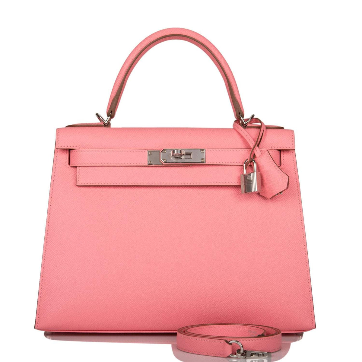 Hermes Rose Confetti Epsom Sellier Kelly 28cm Palladium Hardware Crowned Bag
