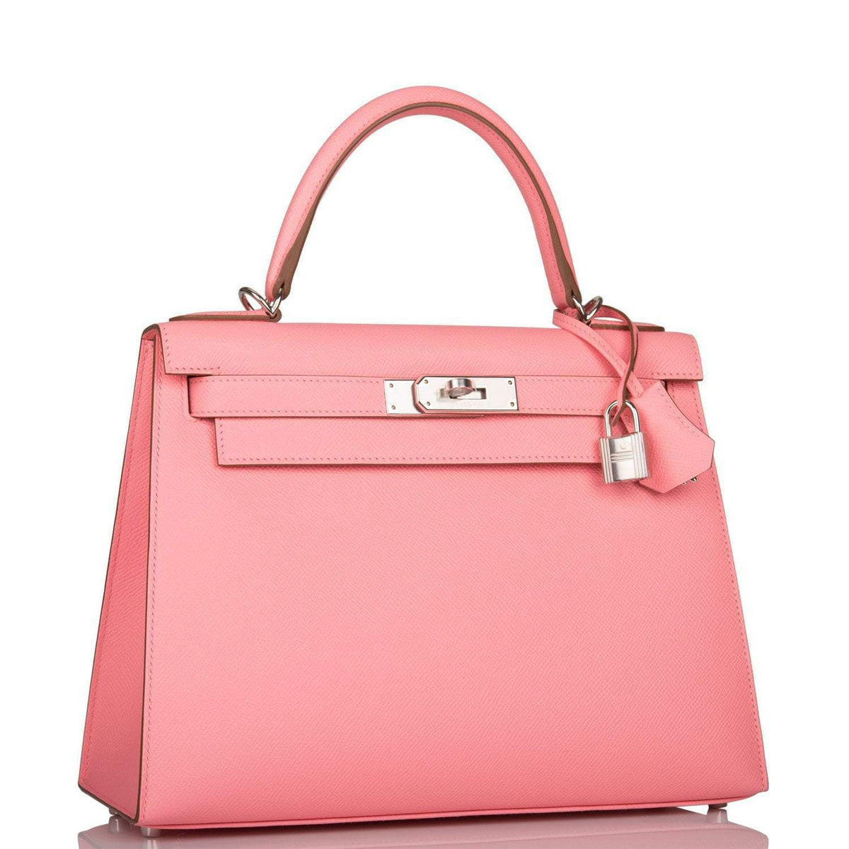 Hermes Rose Confetti Epsom Sellier Kelly 28cm Palladium Hardware Crowned Bag
