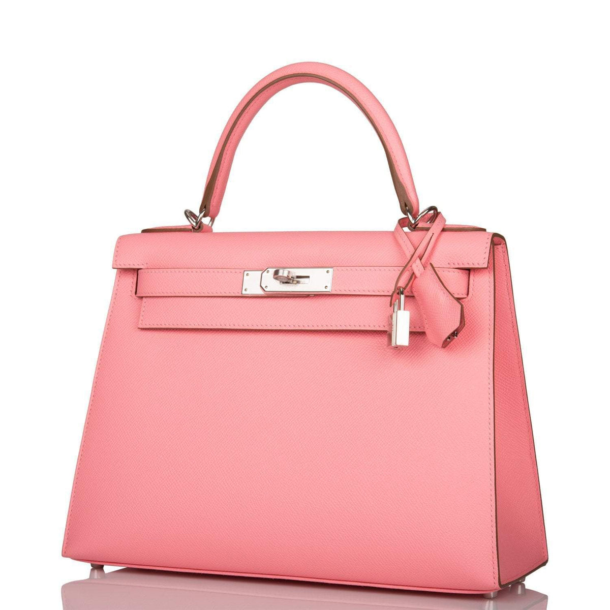 Hermes Rose Confetti Epsom Sellier Kelly 28cm Palladium Hardware Crowned Bag