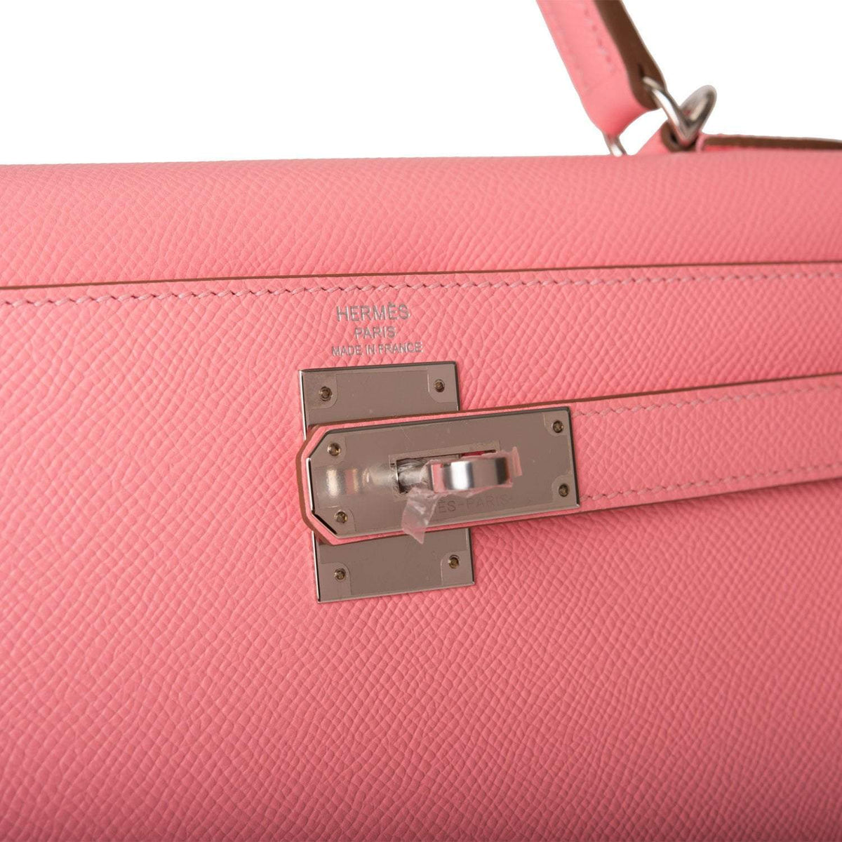 Hermes Rose Confetti Epsom Sellier Kelly 28cm Palladium Hardware Crowned Bag