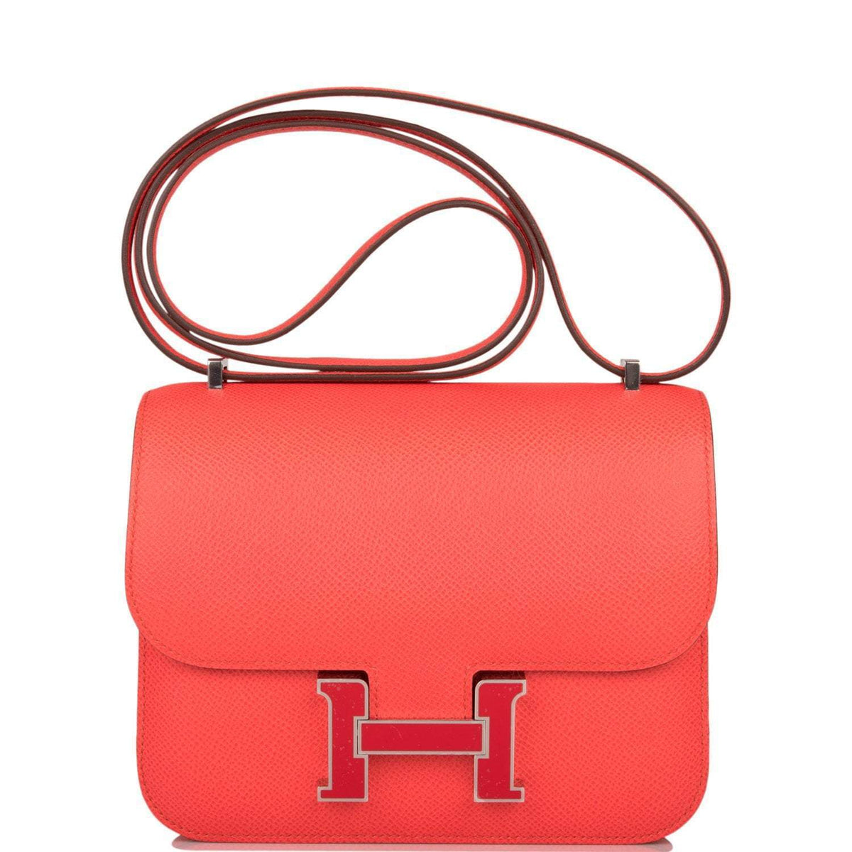 Hermes Rose Enamel Mini Constance 18cm Texas Epsom and Rouge de Coeur Palladium Hardware Crowned Bag