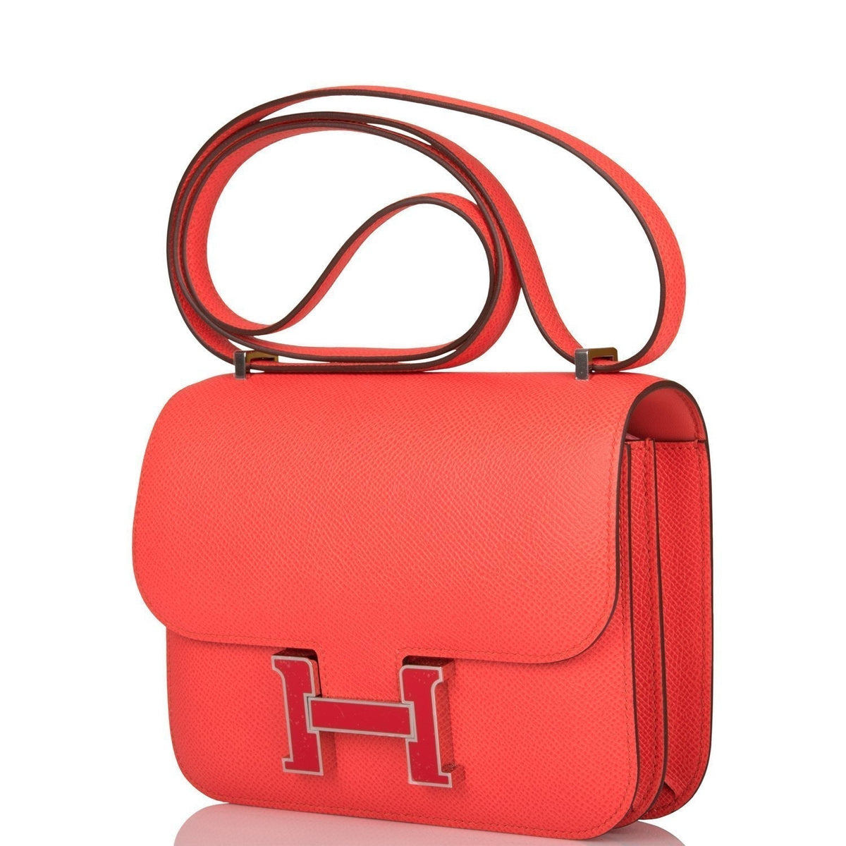 Hermes Rose Enamel Mini Constance 18cm Texas Epsom and Rouge de Coeur Palladium Hardware Crowned Bag