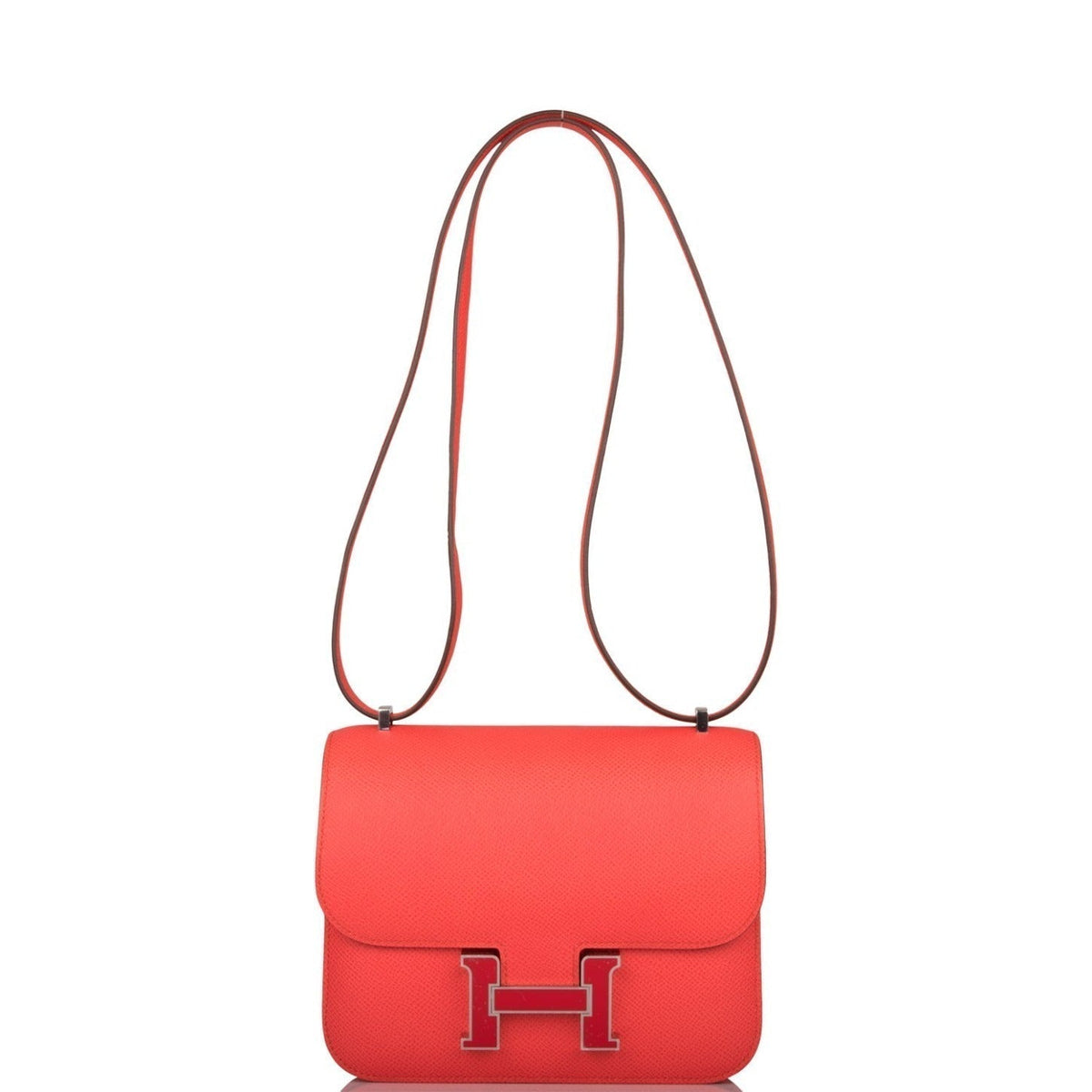 Hermes Rose Enamel Mini Constance 18cm Texas Epsom and Rouge de Coeur Palladium Hardware Crowned Bag